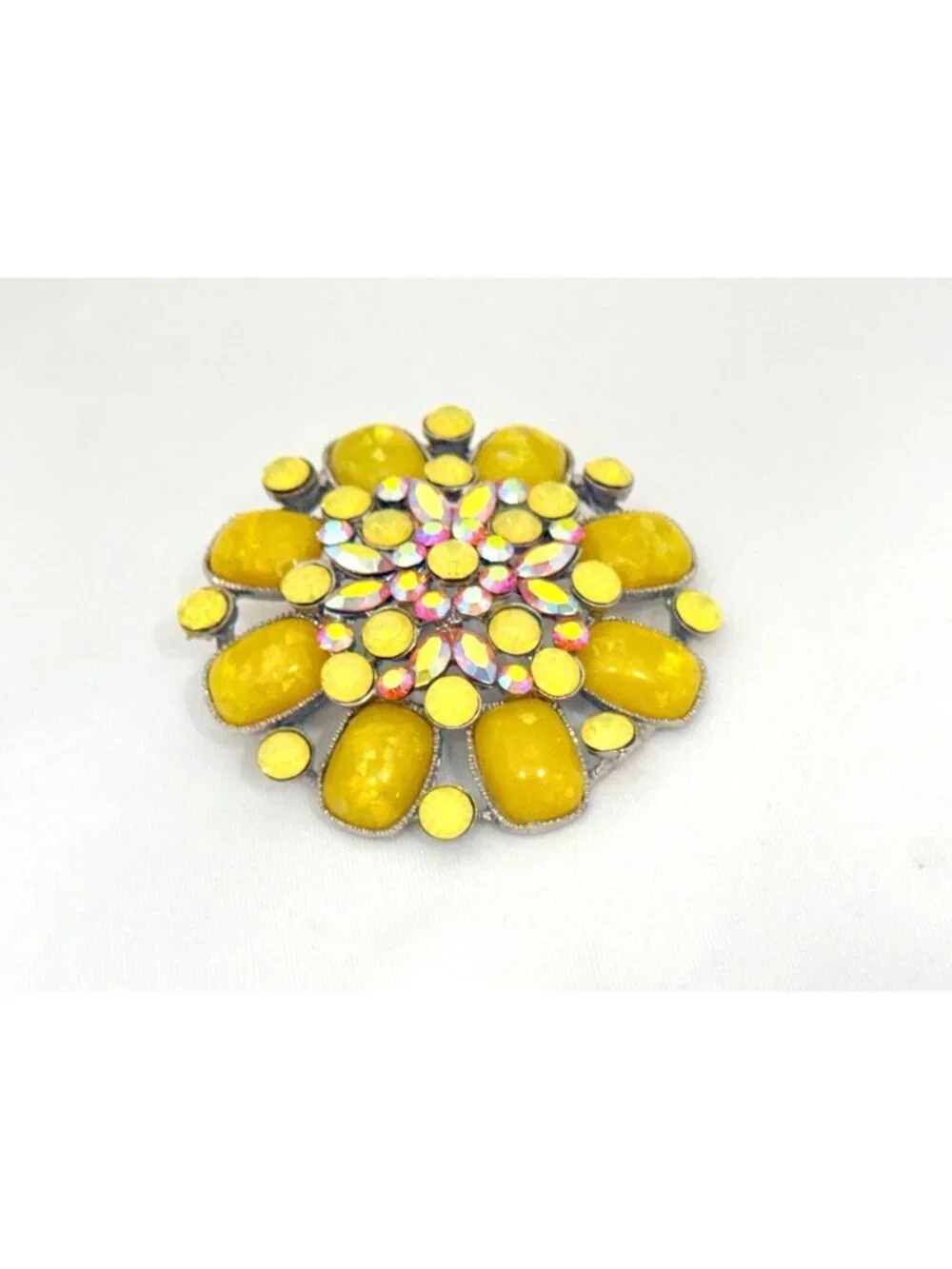 Vintage Confetti Butterscotch Lucite w/AB Rhinestones Signed CARA